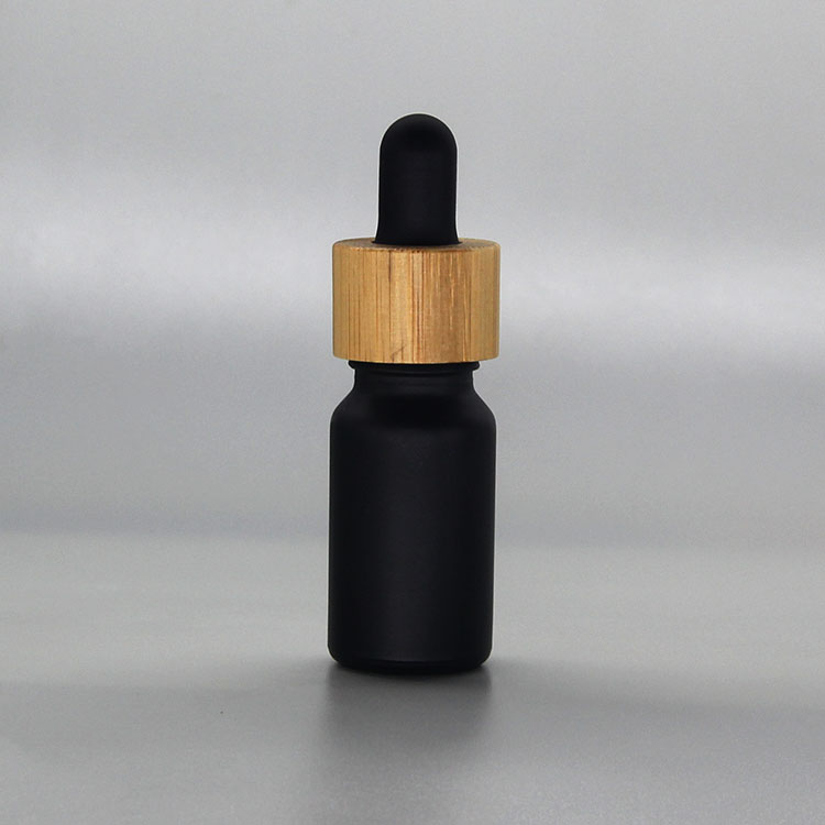 10ml black frosted glass dropper bottle with bamboo burette cap
